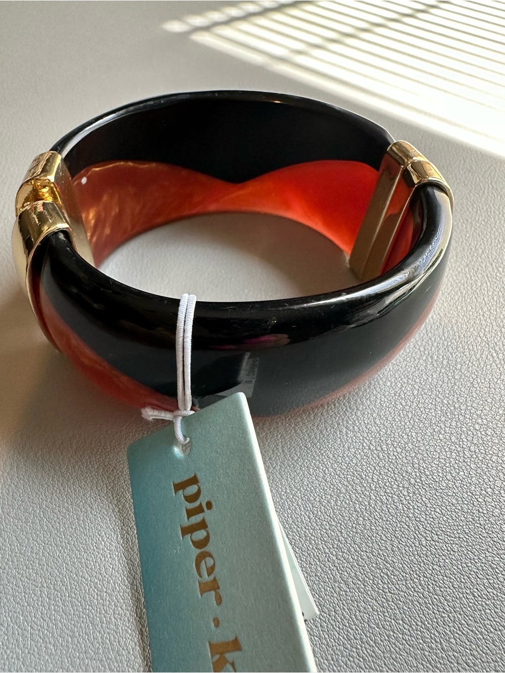 Piper - Black and Amber Resin Hinged Bangle Bracelet - Picture 1 of 5